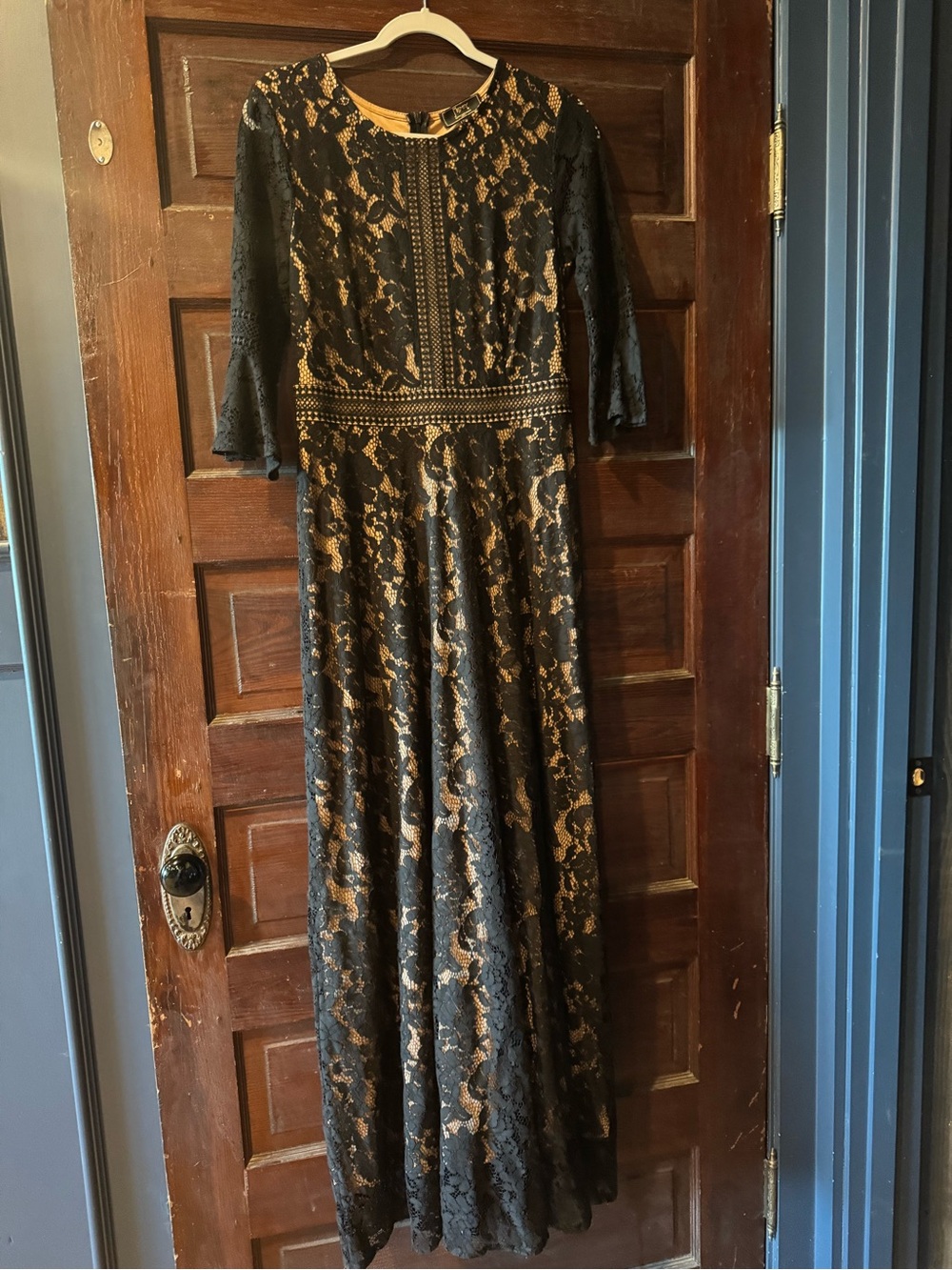 Black and Gold Lace Maxi Dress